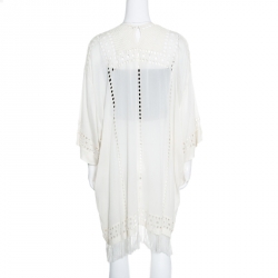 Pre Owned Isabel Marant Etoile Cream Cutout Embroidered Detail Fringed Enery Dress M