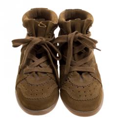 Pre Owned Isabel Marant Brown Perforated Suede Etoile Wedge Sneakers Size 40