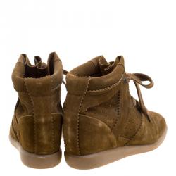 Pre Owned Isabel Marant Brown Perforated Suede Etoile Wedge Sneakers Size 40