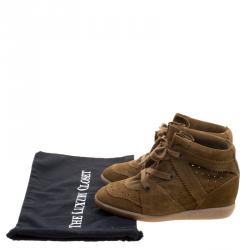 Pre Owned Isabel Marant Brown Perforated Suede Etoile Wedge Sneakers Size 40