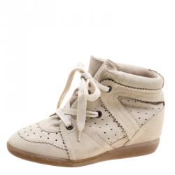 Pre Owned Isabel Marant Beige Perforated Suede Etoile Wedge Sneakers Size 40