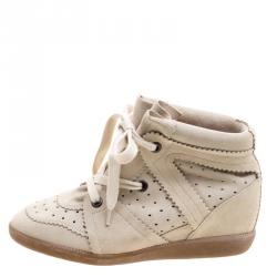 Pre Owned Isabel Marant Beige Perforated Suede Etoile Wedge Sneakers Size 40