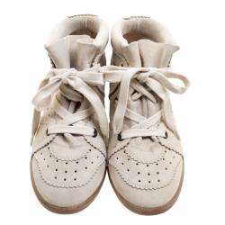 Pre Owned Isabel Marant Beige Perforated Suede Etoile Wedge Sneakers Size 40