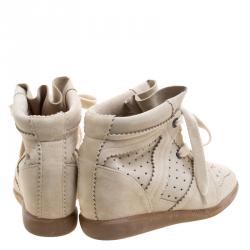 Pre Owned Isabel Marant Beige Perforated Suede Etoile Wedge Sneakers Size 40