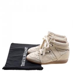 Pre Owned Isabel Marant Beige Perforated Suede Etoile Wedge Sneakers Size 40