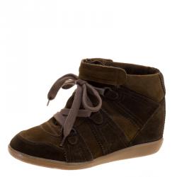 Pre Owned Isabel Marant Two Tone Suede Bobby Lace Up Wedge Sneakers Size 40