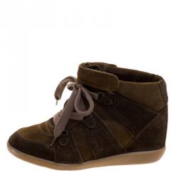 Pre Owned Isabel Marant Two Tone Suede Bobby Lace Up Wedge Sneakers Size 40