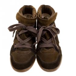 Pre Owned Isabel Marant Two Tone Suede Bobby Lace Up Wedge Sneakers Size 40