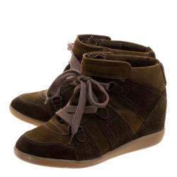 Pre Owned Isabel Marant Two Tone Suede Bobby Lace Up Wedge Sneakers Size 40