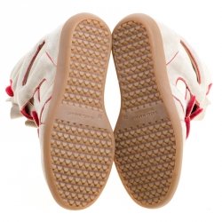 Pre Owned Isabel Marant Grey Suede with Metalllic Red Leather Trim Bekett Wedge Sneakers Size 35