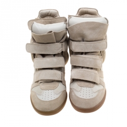 Pre Owned Isabel Marant Beige Suede And Leather Bekett Wedge Sneakers Size 41