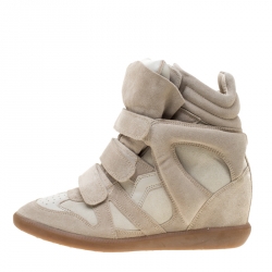 Pre Owned Isabel Marant Beige Suede And Leather Bekett Wedge Sneakers Size 41