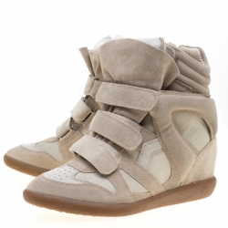 Pre Owned Isabel Marant Beige Suede And Leather Bekett Wedge Sneakers Size 41