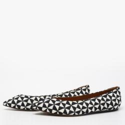 Pre Owned Isabel Marant Monochrome Printed Canvas Pointed Toe Ballet Flats Size 38