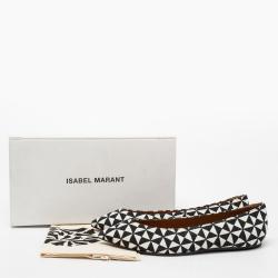 Pre Owned Isabel Marant Monochrome Printed Canvas Pointed Toe Ballet Flats Size 38