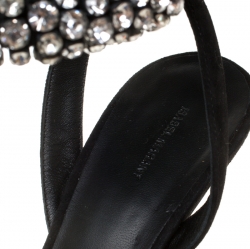 Pre Owned Isabel Marant Black Suede Alrin Crystal Embellished Ankle Strap Sandals Size 38