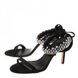 Pre Owned Isabel Marant Black Suede Alrin Crystal Embellished Ankle Strap Sandals Size 38