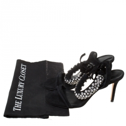 Pre Owned Isabel Marant Black Suede Alrin Crystal Embellished Ankle Strap Sandals Size 38