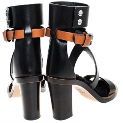 Pre Owned Isabel Marant Black/Tan Leather Jenyd Ankle Wrap Open Toe Sandals Size 37