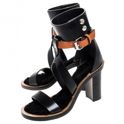 Pre Owned Isabel Marant Black/Tan Leather Jenyd Ankle Wrap Open Toe Sandals Size 37