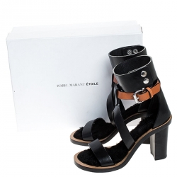 Pre Owned Isabel Marant Black/Tan Leather Jenyd Ankle Wrap Open Toe Sandals Size 37