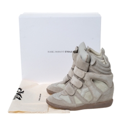 Pre Owned Isabel Marant Cream Suede And Leather Trim Bekett Wedge Sneakers Size 37
