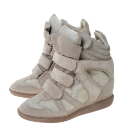 Pre Owned Isabel Marant Cream Suede And Leather Trim Bekett Wedge Sneakers Size 37