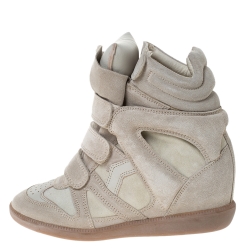 Pre Owned Isabel Marant Cream Suede And Leather Trim Bekett Wedge Sneakers Size 37