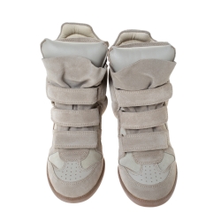 Pre Owned Isabel Marant Cream Suede And Leather Trim Bekett Wedge Sneakers Size 37