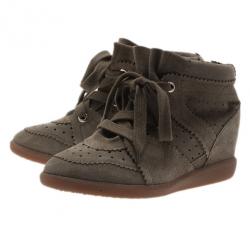 Pre Owned Isabel Marant Brown Perforated Suede Etoile Wedge Sneakers Size 39