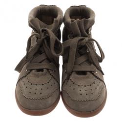 Pre Owned Isabel Marant Brown Perforated Suede Etoile Wedge Sneakers Size 39