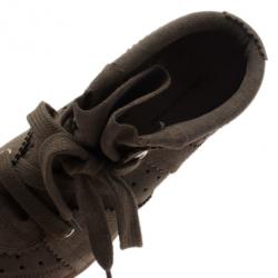 Pre Owned Isabel Marant Brown Perforated Suede Etoile Wedge Sneakers Size 39