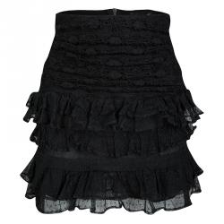 Pre Owned Isabel Marant Black Ruched Tiered Lace Mini Skirt XS