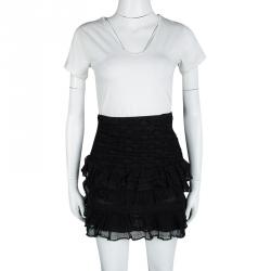 Pre Owned Isabel Marant Black Ruched Tiered Lace Mini Skirt XS