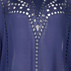 Pre Owned Isabel Marant Etoile Navy Blue Cutout Detail Embroidered Short Sleeve Top M