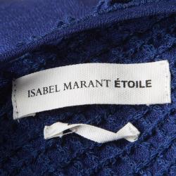 Pre Owned Isabel Marant Etoile Navy Blue Cutout Detail Embroidered Short Sleeve Top M