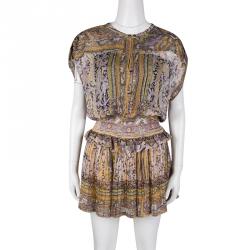Pre Owned Isabel Marant Paisley Print Smocked Silk Gauze Viola Dress S