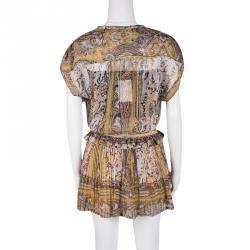 Pre Owned Isabel Marant Paisley Print Smocked Silk Gauze Viola Dress S