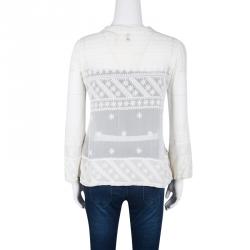 Pre Owned Isabel Marant White Embroidered Crinkled Silk Sheer Top S