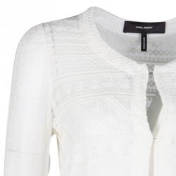 Pre Owned Isabel Marant White Embroidered Crinkled Silk Sheer Top S
