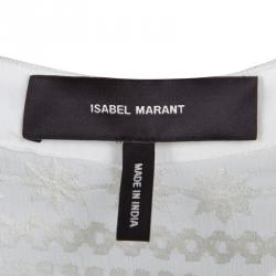 Pre Owned Isabel Marant White Embroidered Crinkled Silk Sheer Top S