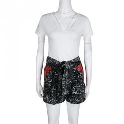 Isabel Marant Black and Red Eyelet Embroidered Cotton Nash Shorts  S