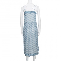 Pre Owned Isabel Marant Etoile Blue and White Striped Silk Chiffon Sleeveless Dress S