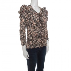 Pre Owned Isabel Marant Wildflower Printed Ruched Silk Zip Front Bali Blouse M