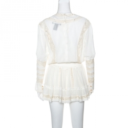Pre Owned Isabel Marant Off White Cotton Smocked Waist Yoke Lace Peasant Dress S