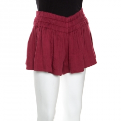 Isabel Marant Burgundy Linen Elasticized Waist Shorts S