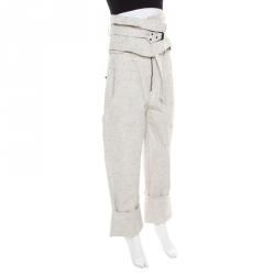 Isabel Marant Chalk White Marled Denim Erika Waist Belt and Trousers Set M