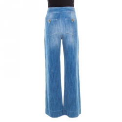 Isabel Marant Etoile Indigo Faded Effect Denim High Waist Flared Bottom Jeans M