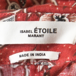 Pre Owned Isabel Marant Etoile Brick Red Paisley Print Linen One Shoulder Ruffle Mini Teller Dress S