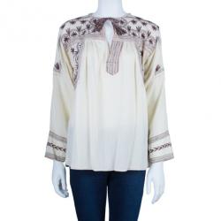 Pre Owned Isabel Marant Vicky Embroidered Cotton Crepe Top XS